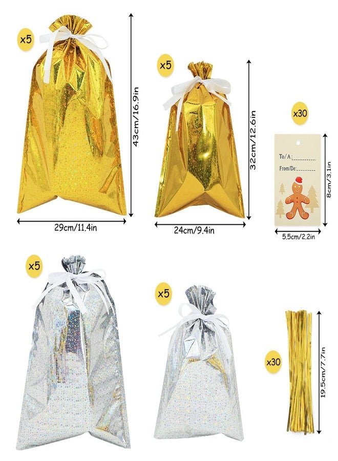 Geluode 20pcs Drawstring Goodie Gift Bags, Party Favor Bags, Gift Wrapping Bag, Holiday Treats Bags with Ribbon Ties and Tags in 2 Sizes of 2 Colors, for Families Friends Kids in All Occasion of Celebration - Image 5